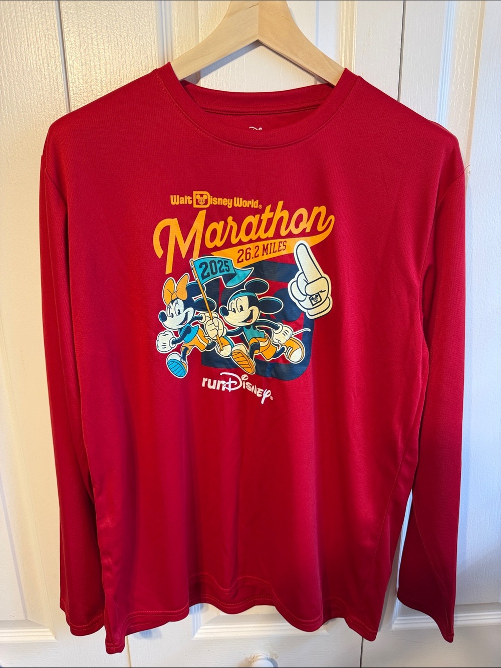Disney Red Marathon Long Sleeve Tee with Mickey & Minnie Graphic